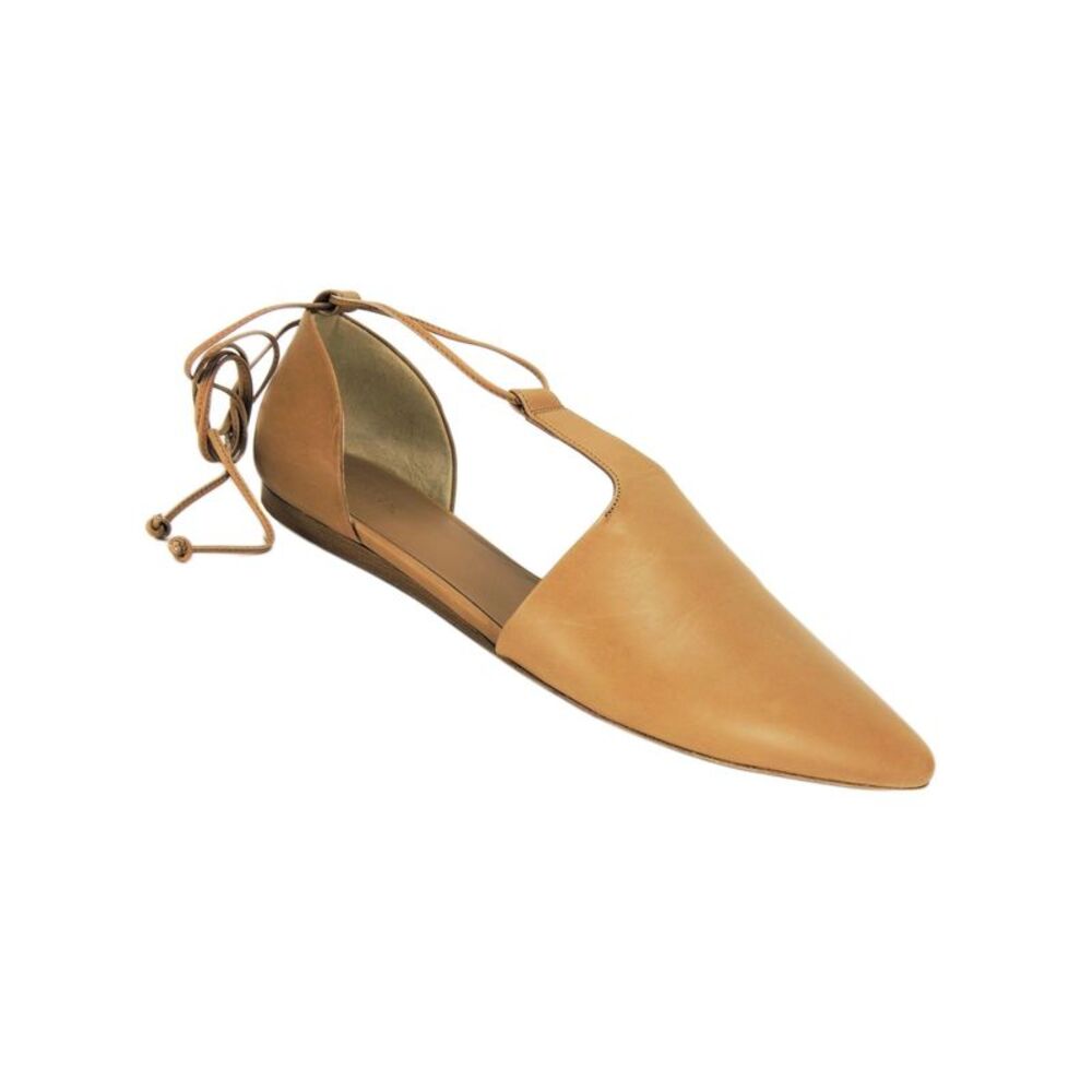 VINCE. Womens Brown Dorsay T-Strap Noella Almond Toe Leather Flats Shoes 7 M